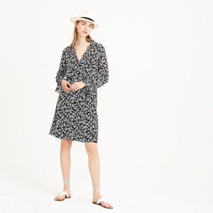 J. Crew Mercantile Black & White drape tie-front dress blossom print